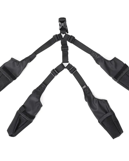 Black camera shoulder strap on a white background