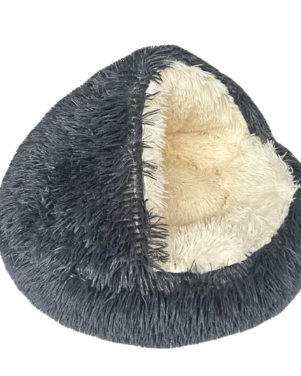 Dark gray fuzzy ear muffs with beige interior on a white background