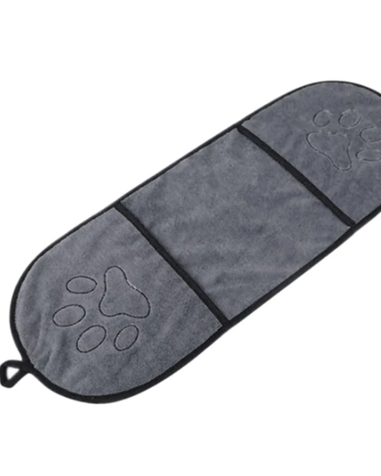 Gray pet travel mat with paw prints on a white background