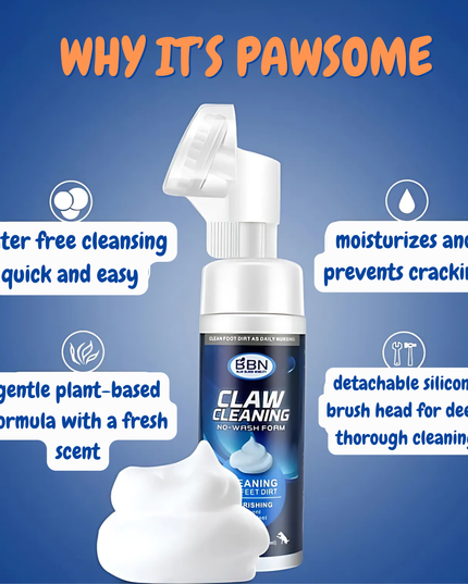 BAN Claw Cleaning product with features on a blue background