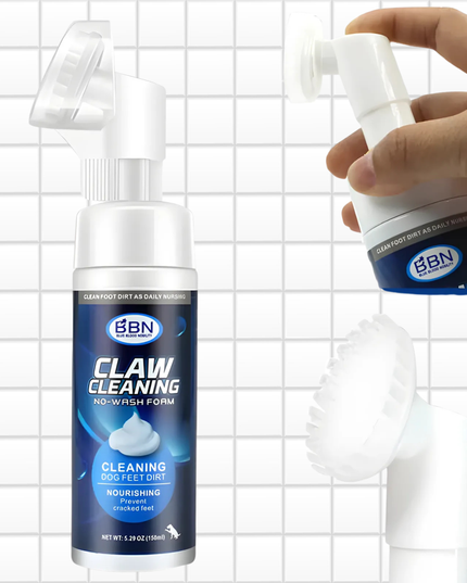 BBN Claw Cleaning product with a hand holding a spray bottle on a grid background