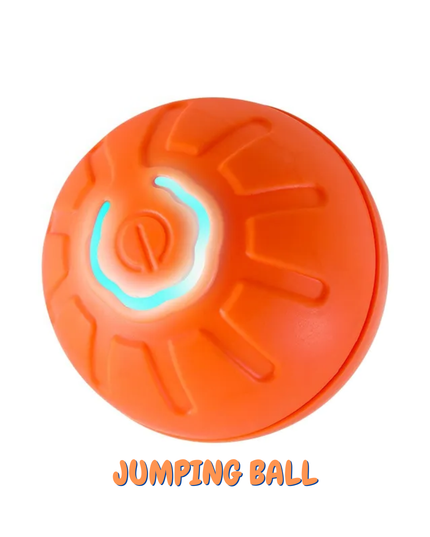 Orange 'jumping ball' with a brand logo on a white background