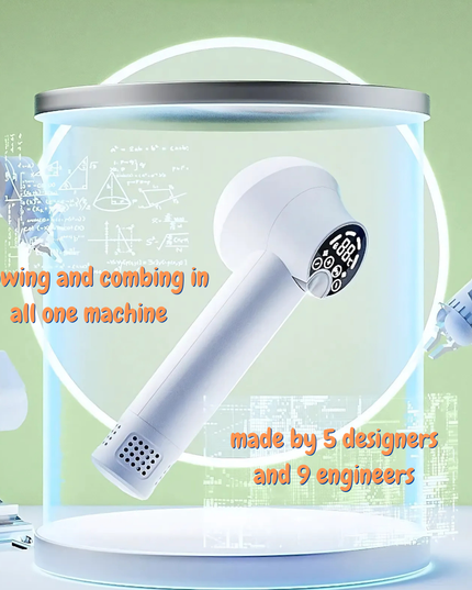 Hair dryer with text on a green background