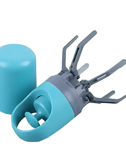 Teal and gray pet training device on a white background