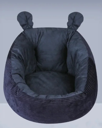 Dark gray pet bed with ears on a white background