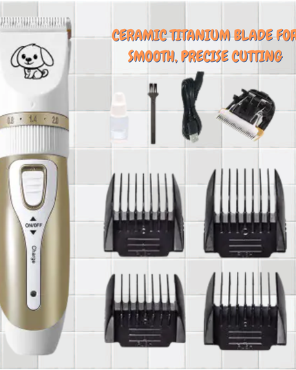 Hair trimmer set with attachments on a tiled background