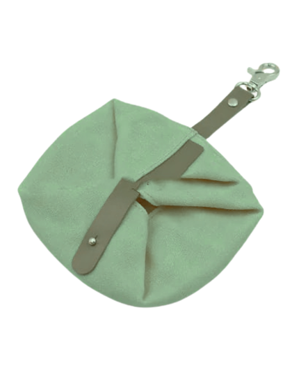 Light green pouch with a strap on a white background