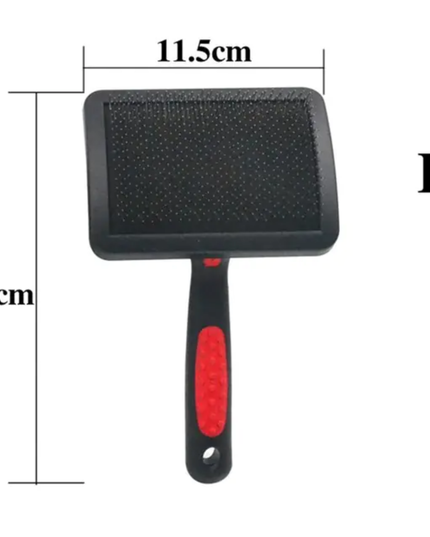 Pet grooming brush with measurements on a white background