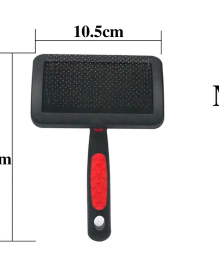 Pet grooming brush with measurements on a white background
