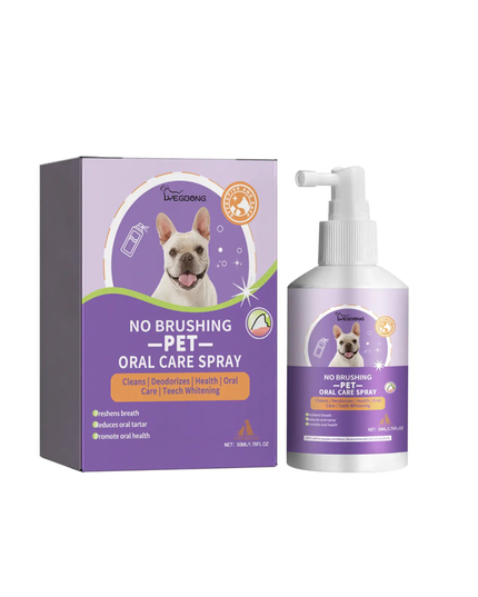 Pet oral care spray with packaging on a white background