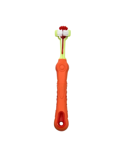 Orange kitchen brush with red bristle head on a white background