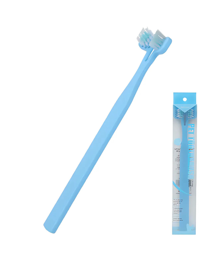 Blue toothbrush with packaging on a white background