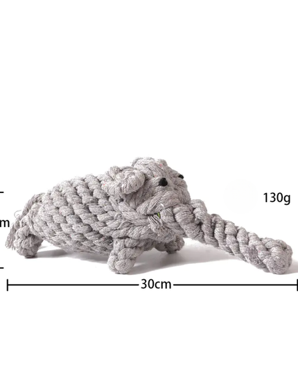 Gray dog toy with measurements on a white background