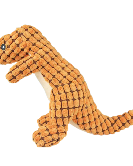 Plush dinosaur toy with a textured surface on a white background