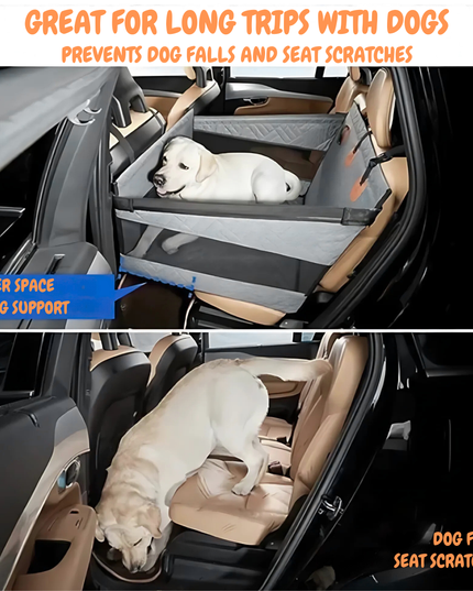 Car seat cover for dogs with text highlighting benefits and issues