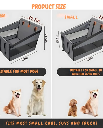 Comparison of large and small pet carriers with dimensions and dog size suitability.