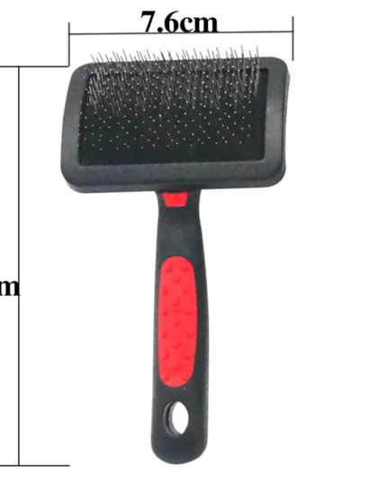 Pet grooming brush with measurements on a white background