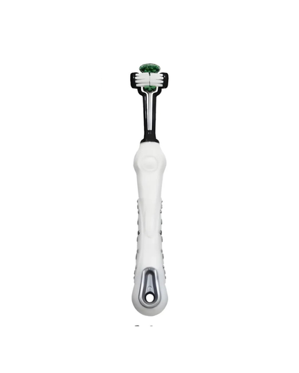 White electric toothbrush with black bristle head on a white background