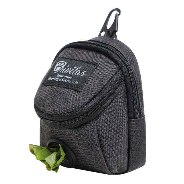 Gray backpack with a carabiner and lettuce attached on a white background
