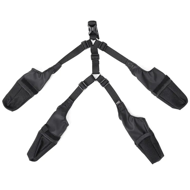Black camera shoulder strap on a white background