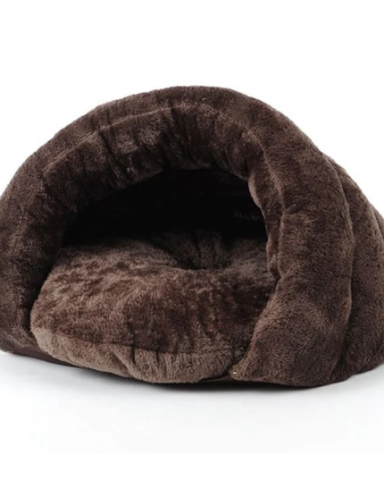 Brown plush pet bed on a white background