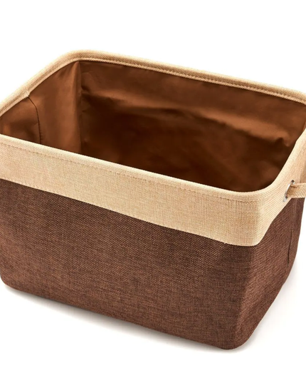 Brown storage basket with beige interior on a white background
