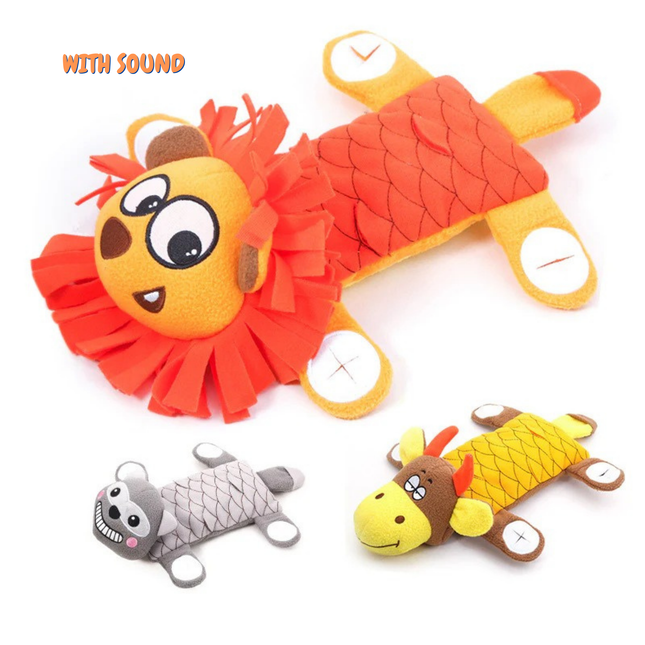 Set of colorful animal-themed toys with sound feature on a white background