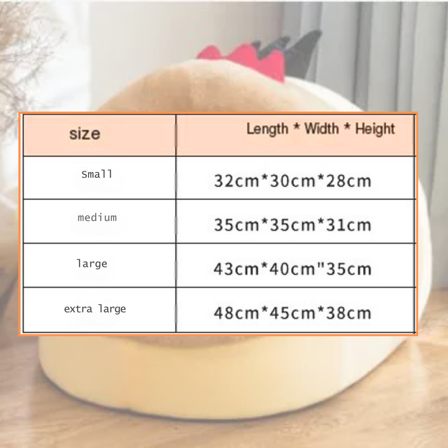Size chart overlay on a product with dimensions displayed