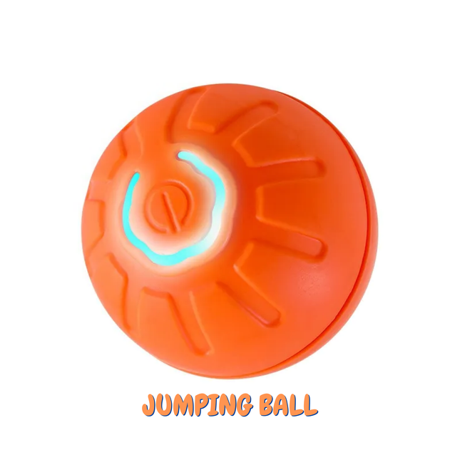 Orange 'jumping ball' with a brand logo on a white background