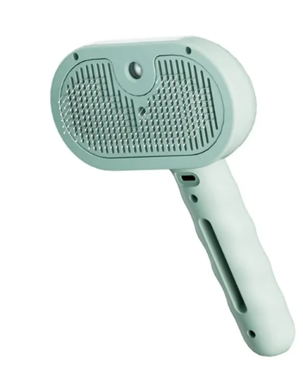 Mint green pet grooming brush on a white background