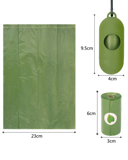 Green fabric with measurements and a rolled-up green product with a logo.