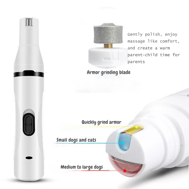 White electronic device with text describing its uses on a white background