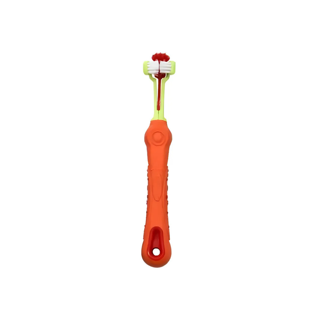 Orange kitchen brush with red bristle head on a white background