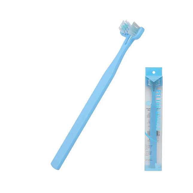 Blue toothbrush with packaging on a white background
