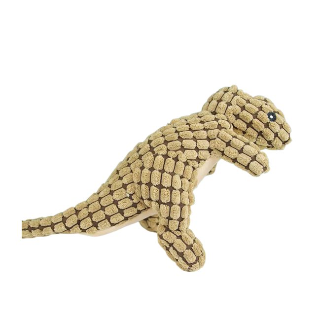 Dog toy shaped like a dinosaur on a white background