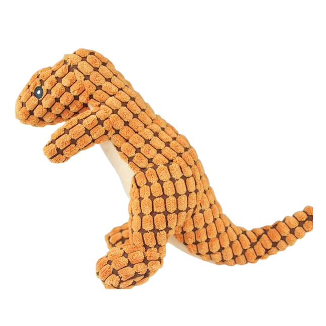 Plush dinosaur toy with a textured surface on a white background