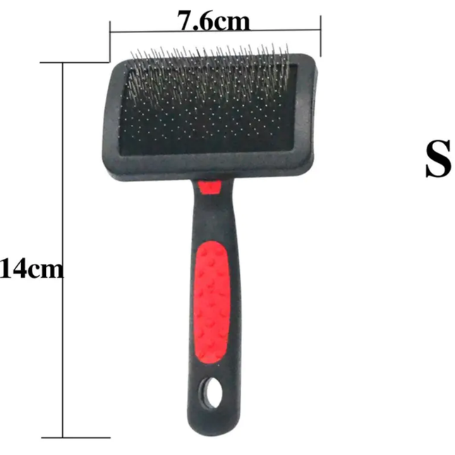 Pet grooming brush with measurements on a white background