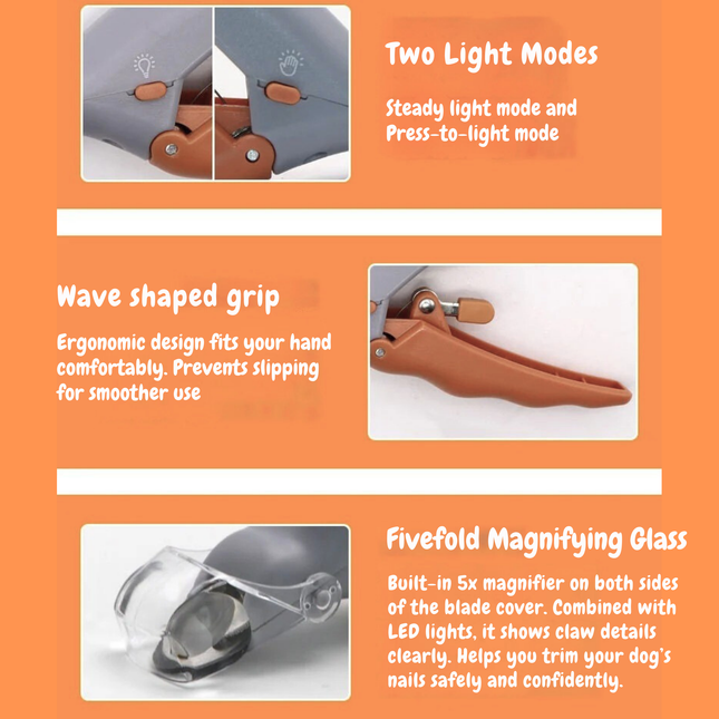 Product features with text on an orange background